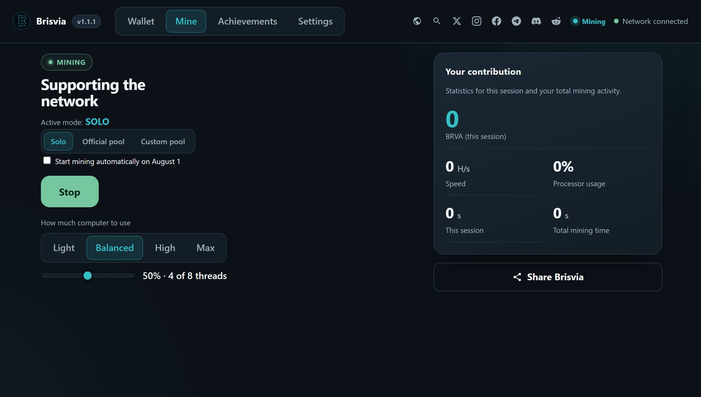 Brisvia mining screen