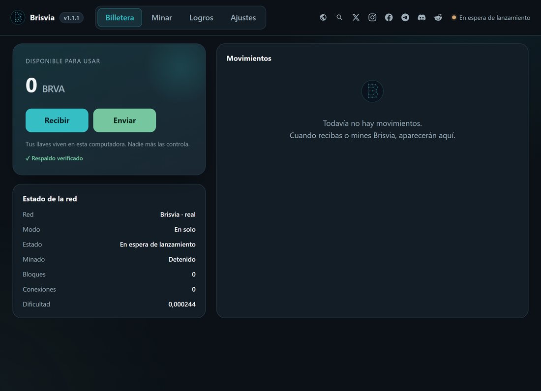 Brisvia wallet screen