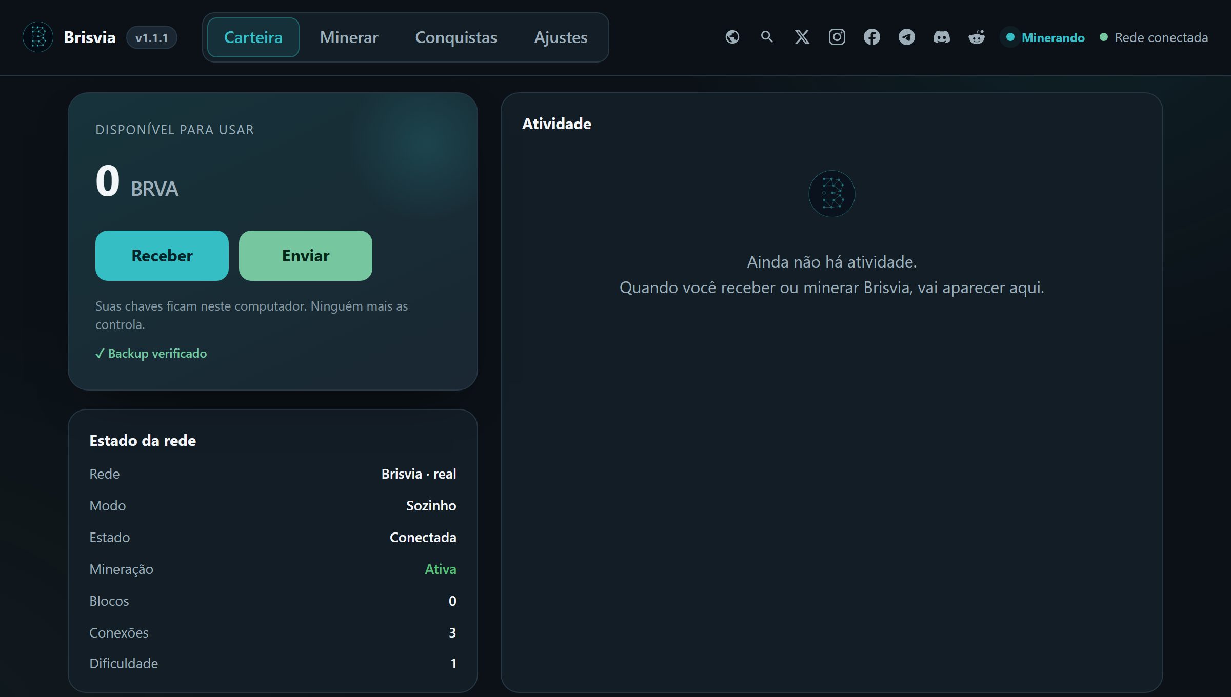 Brisvia wallet screen