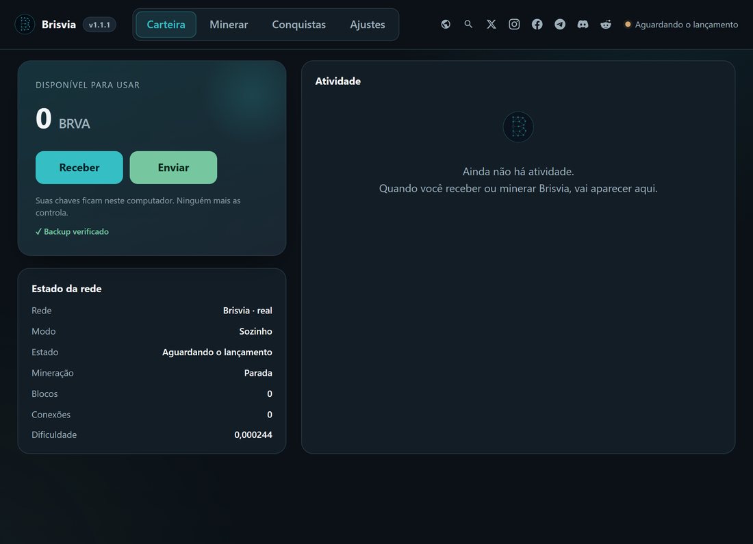 Brisvia wallet screen