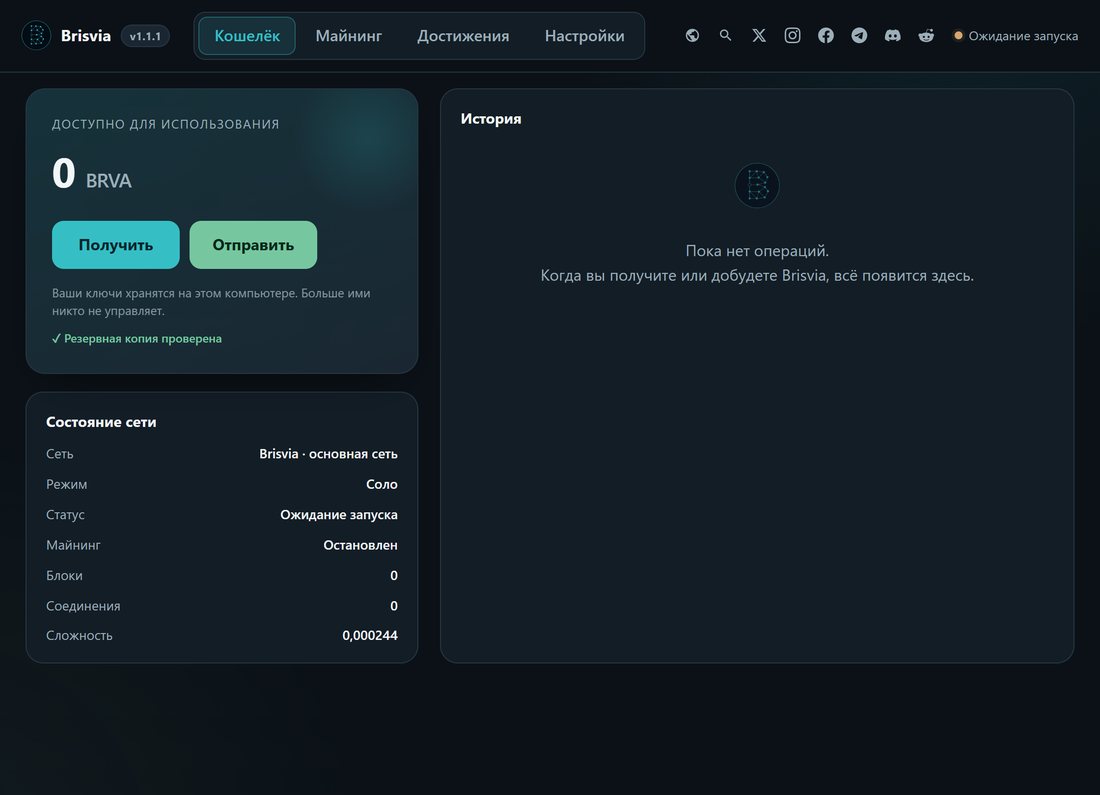 Brisvia wallet screen